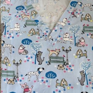 Dickies Light Blue Dog Print Scrub Top